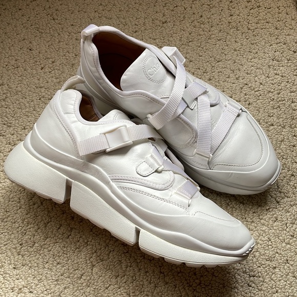 Chloe Sonnie Leather White Sneakers - Picture 2 of 16